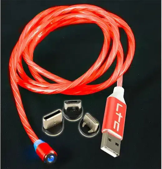 LTC Audio LED USB to Lightning / Type-C / micro USB Cable Μπλε 1m