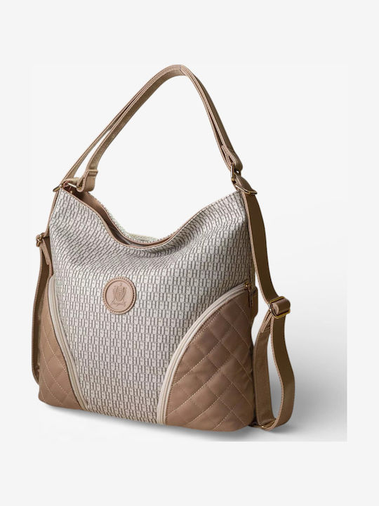 Women's Backpack Shoulder Bag Made of Artificial Leather Black and Nude