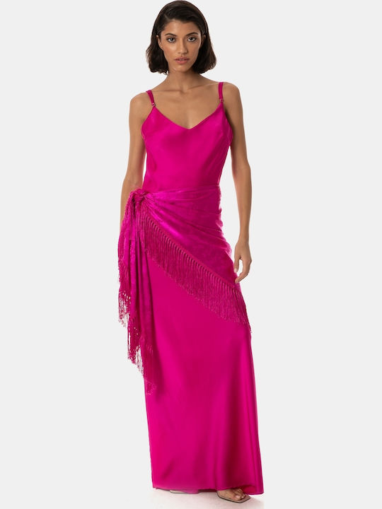 Summer Maxi Evening Satin Slip Dress with Slit Magenta