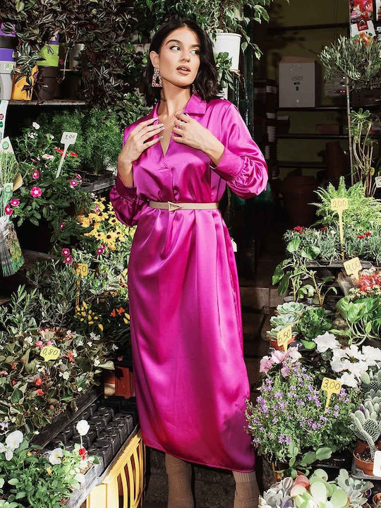 Midi Abend Kleid Satin Lila