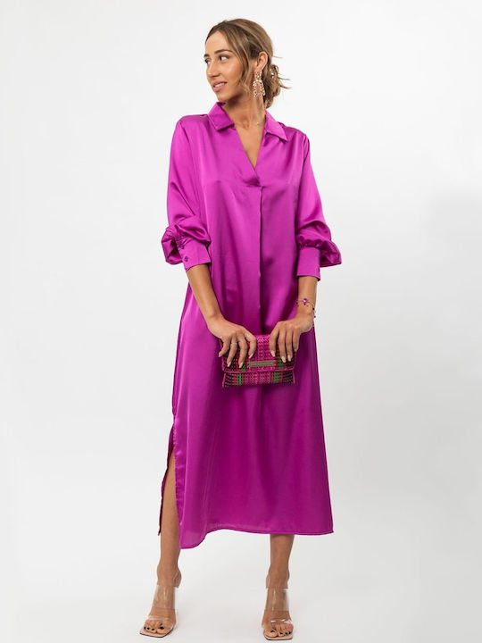 Midi Abend Kleid Satin Lila