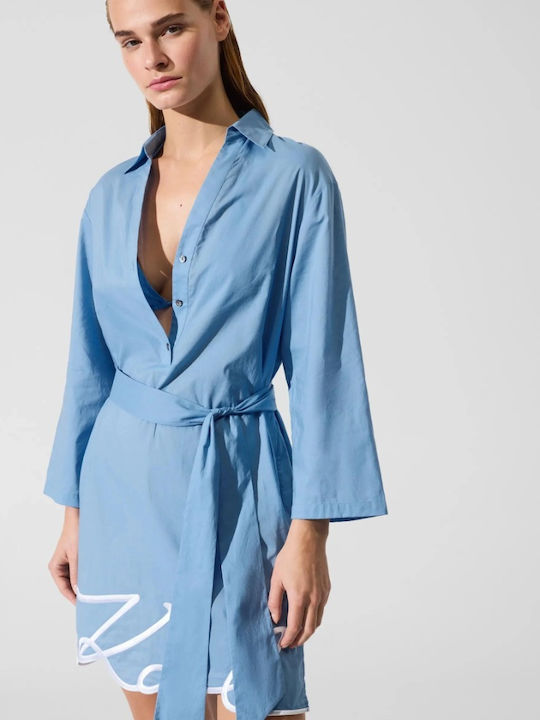 Sommer Mini Hemdkleid Hellblau
