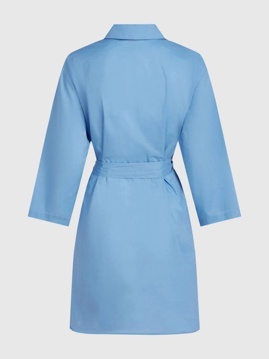 Sommer Mini Hemdkleid Hellblau