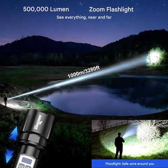Lanternă Reîncărcabilă LED UV IP67 cu Luminozitate Maximă 500lm