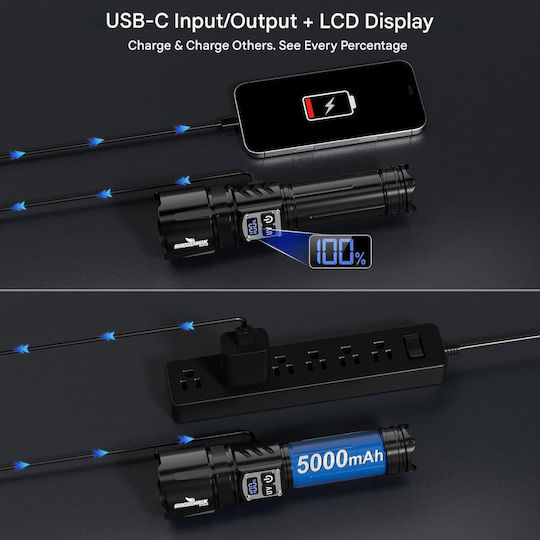 Lanternă Reîncărcabilă LED UV IP67 cu Luminozitate Maximă 500lm