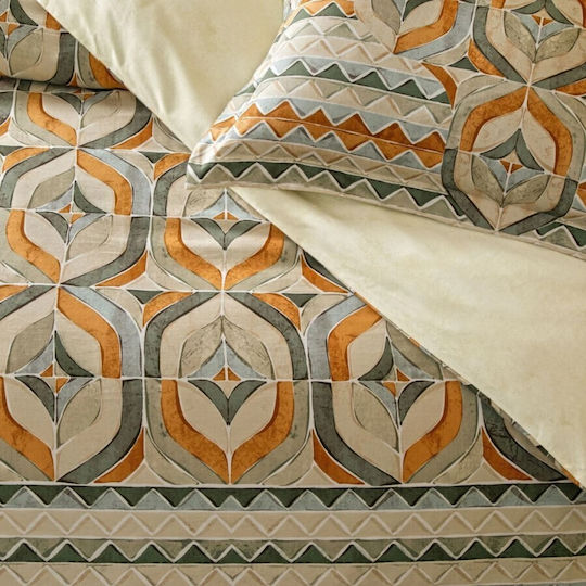 Tac Set Huse Pentru Pilote Bumbac Satinat 200x220cm Dublă Cu 4 Fețe De Pernă & 1 Cearșaf Verde