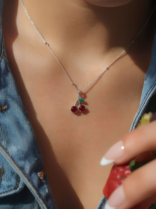 Chrysothemiss Damen Halskette Cerisier Silber Kirschen Rostfreier Stahl