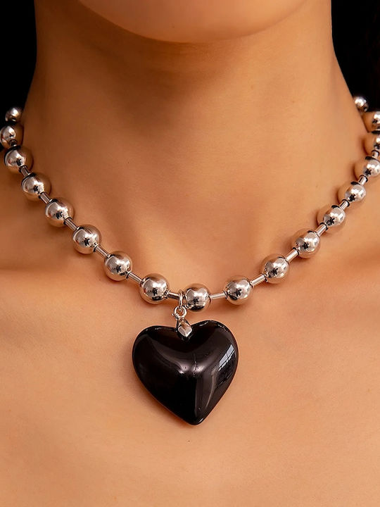 Rock Club Heart Design Necklace Black