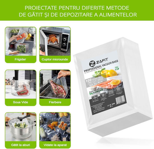 Set 100 Pungi Pentru Sigilarea Vidului Embosate Zafit 25 X 35 Cm Pentru Alimente Sigilatoare Vid Reutilizabile Durabile Sous Vide Mașină De Spălat Fără BPA Transparente