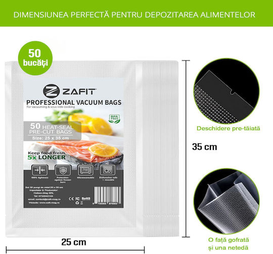 Set 50 Pungi Pentru Sigilarea Vidului Zafit Embosate 25 X 35 Cm Pentru Alimente Reutilizabile Durabile Pentru Sous Vide Mașină De Spălat Fără BPA Transparente