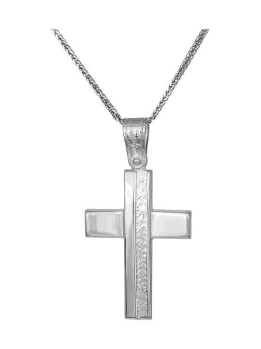 Männlicher Weißgold Kreuz 9K Beidseitig mit dem Erestaurierten mit Kette