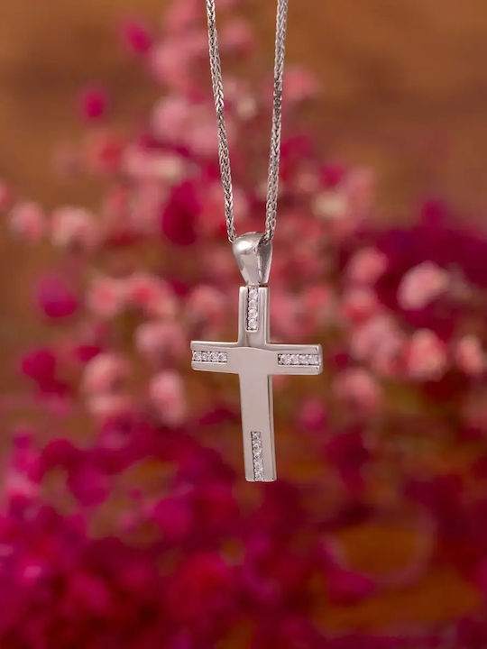 Damen Weißgold Kreuz 14K mit Kette