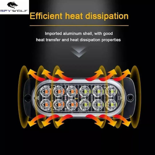 First-Class Led Strobe Φaro Όγκου Κόκκινο 12led 12/24v 6000lm 8 Τεμάχια Tc-351