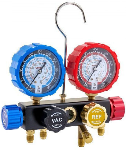 Ac Multiple Inlet Gauge Set Vevor Refrigerant R134a R404a R1234yf R22 Ac 4 Way Gauge Hoses 1.5 M Adapters Quick Couplers Valves Car Air Conditioner Maintenance Charging Evacuation