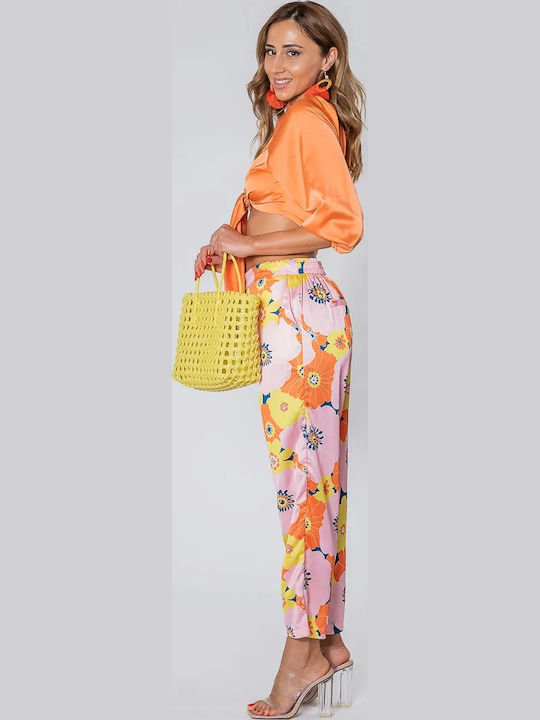 Women's Satin Trousers Pink