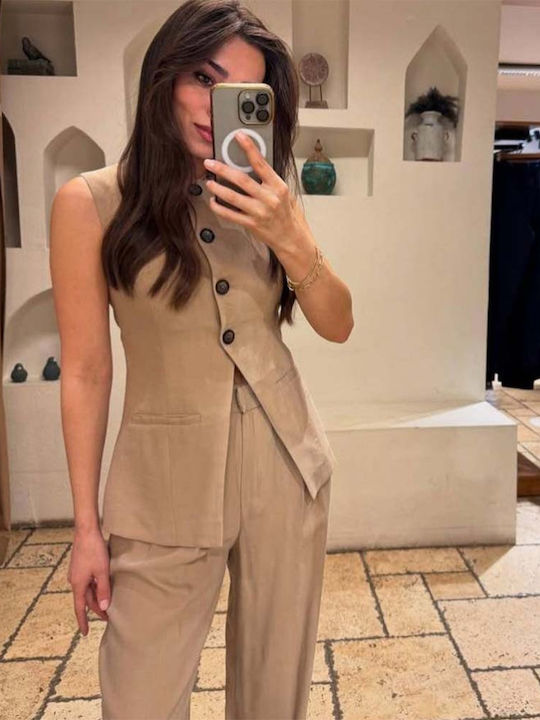 Women's Fabric Trousers Beige