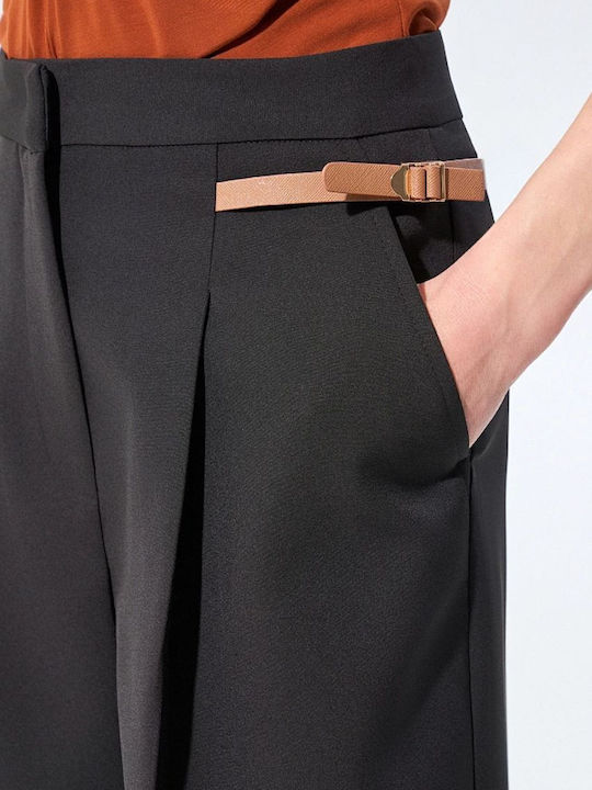 Pantaloni Dama Din Țesătură Croială Regular Negru