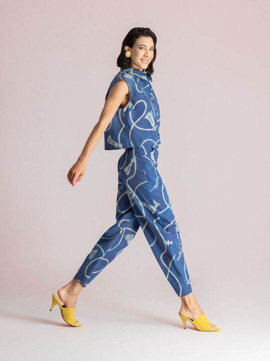 Women's Fabric Trousers in Straight Leg Blue