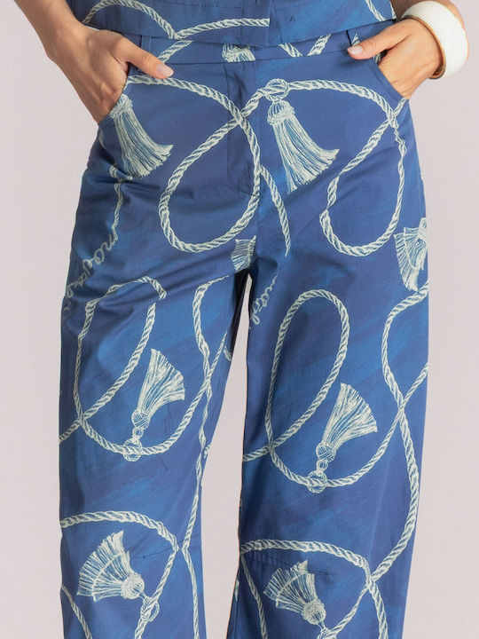 Women's Fabric Trousers in Straight Leg Blue