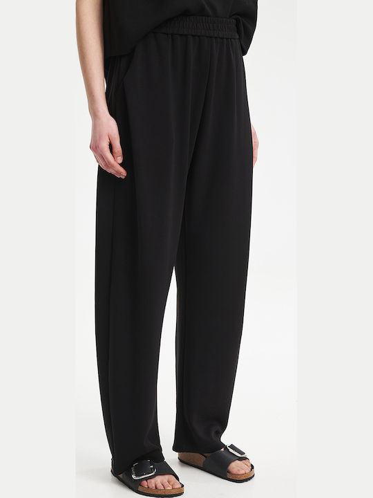 Pantaloni Dama Tesatura Cu Cauciuc Negru