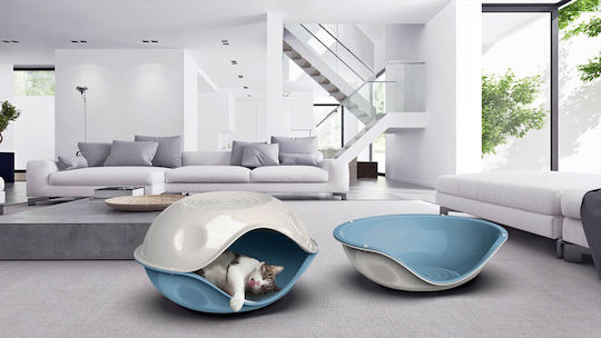 Cave Cat Dog Light Blue Covered Bed 57x48xh32cm