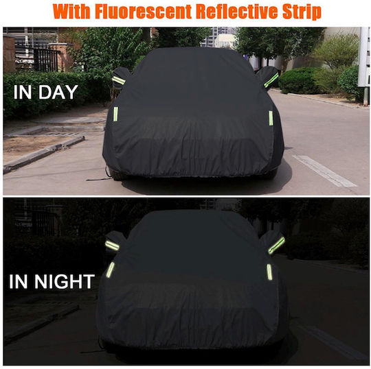 Roza Водоустойчива Автомобилна Капак S 400x160x120cm Отразителни Ленти и UV Защита Car Cover За Външна Употреба Се Закрепва С Гума Черен