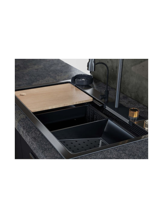 Sanitec Επικαθήμενος Νεροχύτης Inox Σατινέ Μ80xΠ45cm Μαύρος