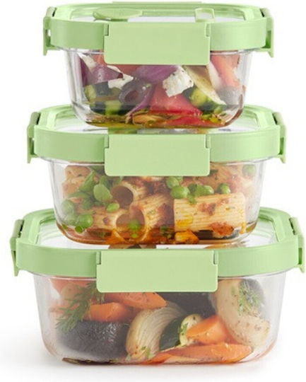 Lekue Glass Lunch Box Set Green 3 Pieces