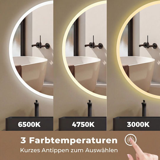Costway BA8424 Στρογγυλός Led Αφής 70x70cm Ασημί
