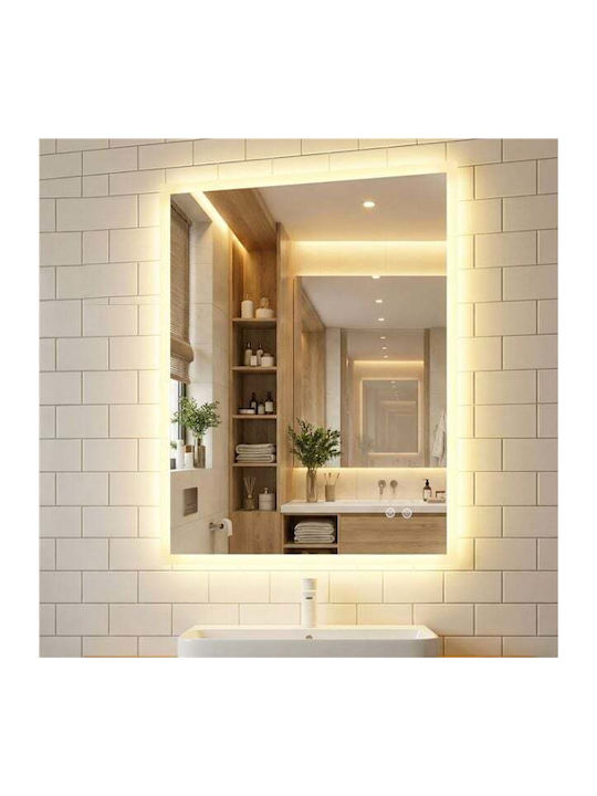 Costway Rechteckiger Badezimmerspiegel LED Berührung 80x60cm Silber