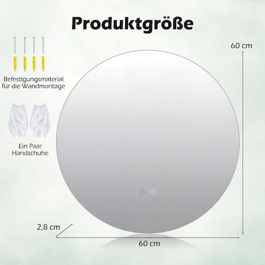 Costway BA8431 Στρογγυλός Led Αφής 60x60cm Κίτρινο