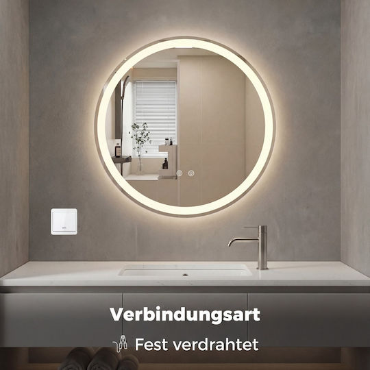 Costway Oglindă Rotundă de Baie cu Lumini LED și Atingere din Metal 80x80cm Maro