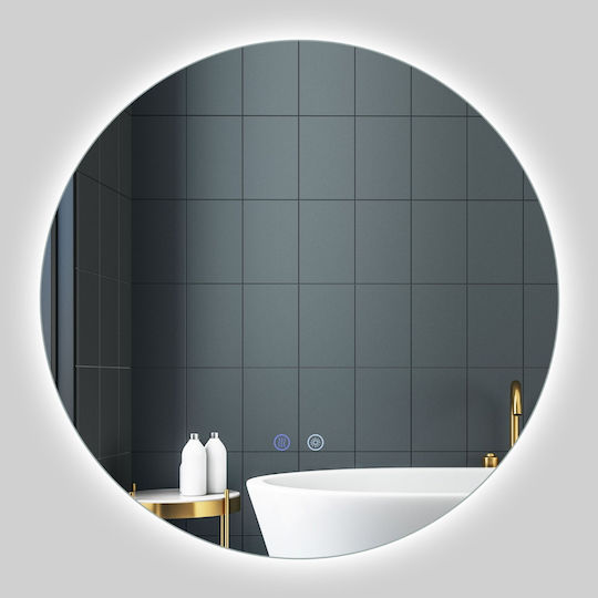 Costway Oglindă Rotundă De Baie Cu Lumini LED Și Atingere 60x60cm Galbenă