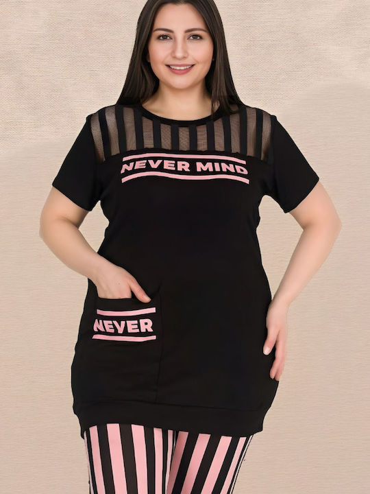 Lady Lady Damen Schlafanzug Set Winter Schwarz