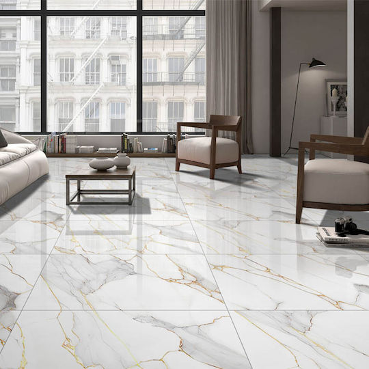 LV Granito Devise Weiß Golden Fliese Für Innenbereich Boden / Wand Aus Granit Glänzende Oberfläche 120x60cm Weiß