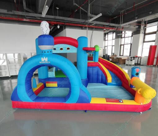 Costway Inflatable Train Castle with Trampoline and Slide for 3-12 Years