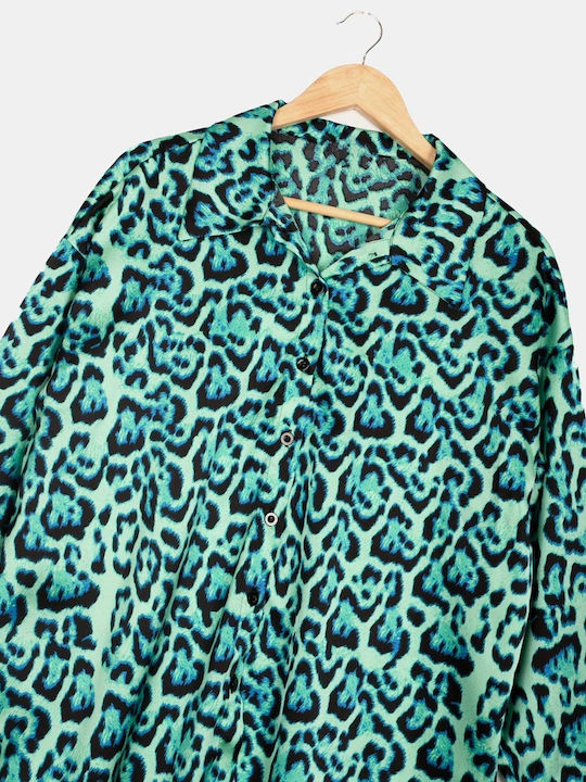 Long Sleeve Women's Satin Shirt Green
