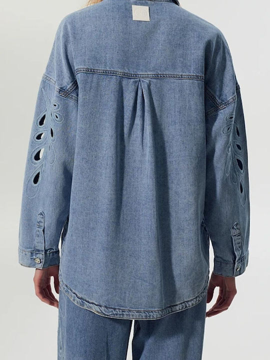 Long Sleeve Women's Denim Shirt Light Blue Denim
