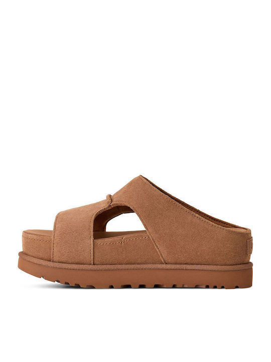 Goldenstar Δερμάτινα Γυναικεία Σανδάλια Flatforms Chestnut