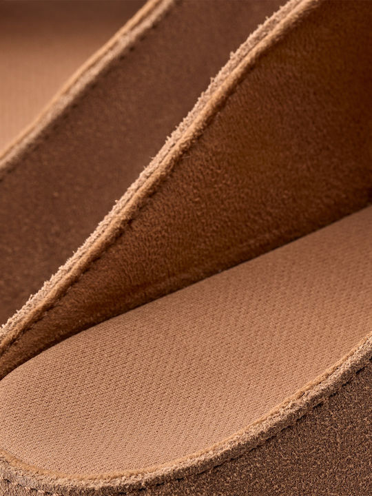 Goldenstar Δερμάτινα Γυναικεία Σανδάλια Flatforms Chestnut