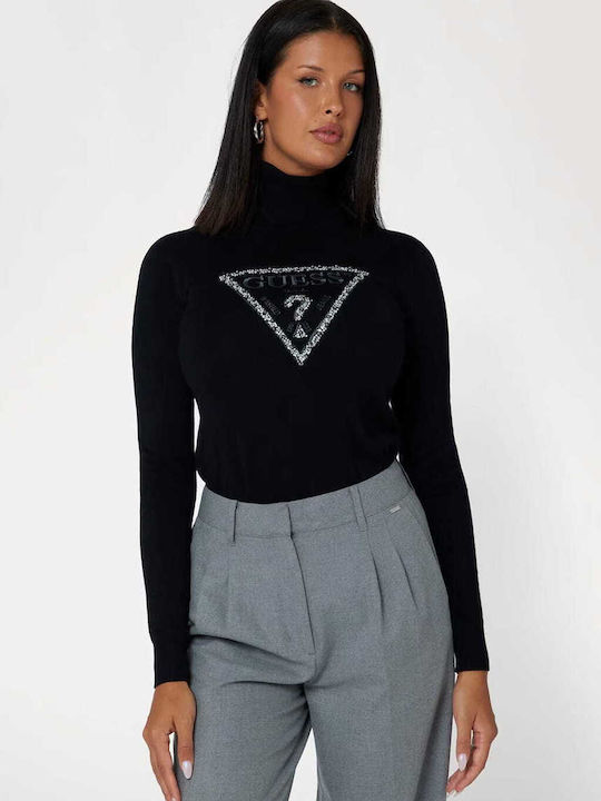 Bluza Damă Pulover Mânecă Lungă Cu Guler Înalt Negru
