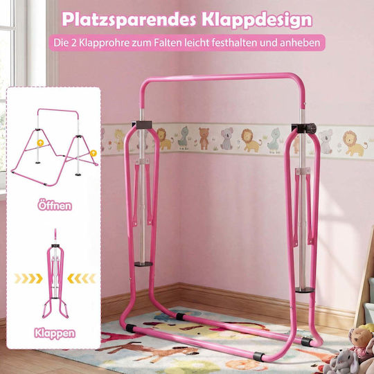 Costway Ρυθμιζόμενη Παιδική Γυμναστική Μπάρα 90-130 Cm Αναδιπλούμενη Ροζ 130 X 108 X 149 Cm Sp38585pi