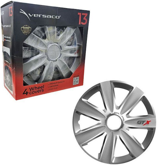 Versaco Set Capace de Roți Auto GTX Carbon Argintii 4 Bucăți 13"