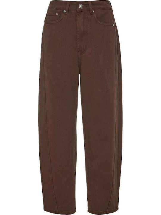 Tania High Rise Women's Jean Pants in Balloon Leg Style Brown