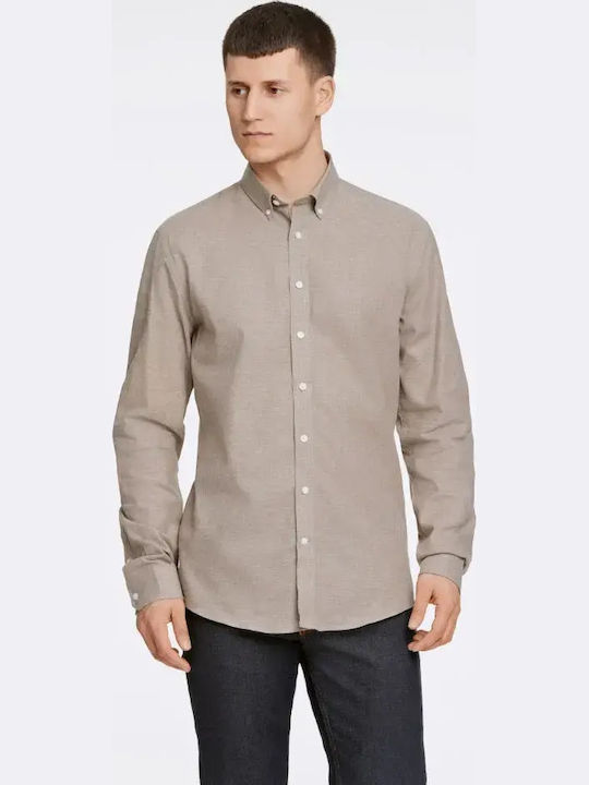 Long Sleeve Linen Shirt In Narrow Fit Brown