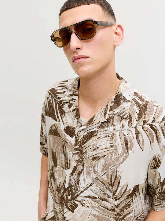 Short Sleeve Shirt in Wide Fit String (Beige)