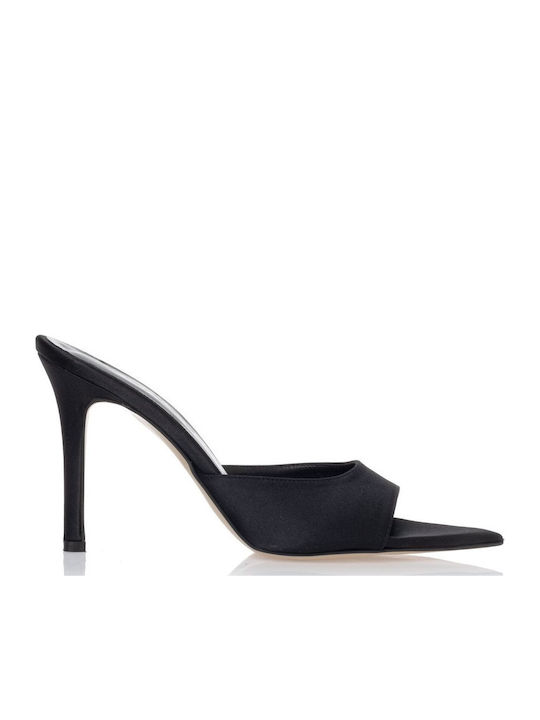 Leather Mules with High Heel in Black Colour