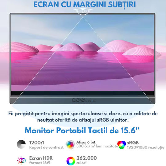Arzopa Monitor Portabil HDR Touch 15.6" FHD 1920x1080