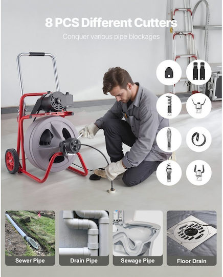 Vevor Steel Drain Unblocker 30m with Maximum Unblocking Thickness 13mm