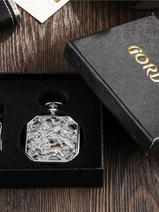 Gorben Ceas Bărbătesc 20mm de Buzunar cu Baterie Argintiu